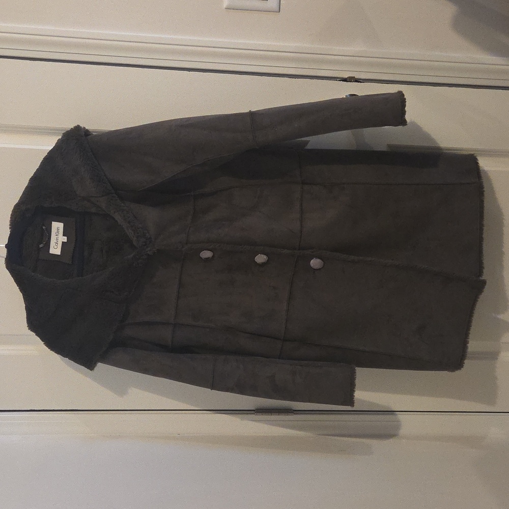 Calvin Klein Faux Suede Hooded Coat, Size S